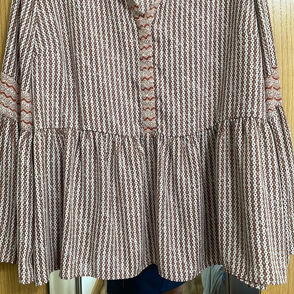 Du Jour XL flowy blouse orange brown statement sleeves button chest lightweight - Picture 6 of 11